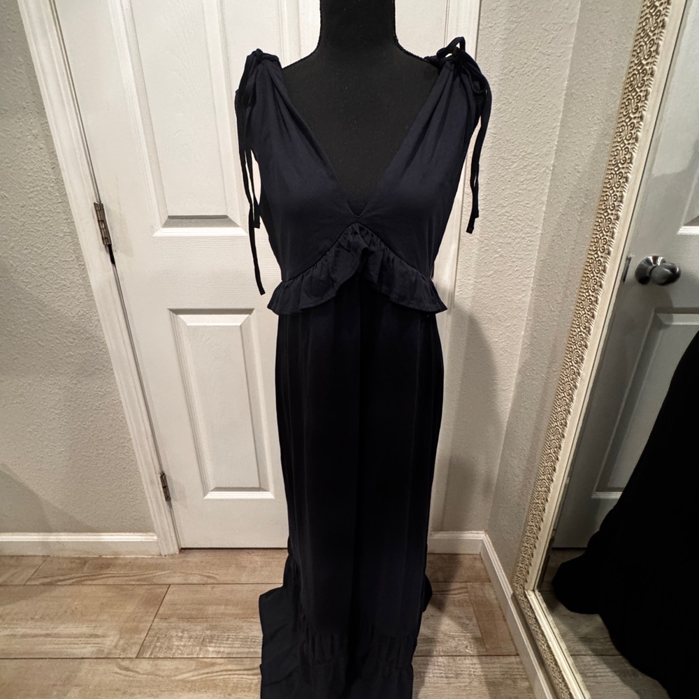 LK Bennett Navy Blue Maxi Dress with Tie Shoulder Details